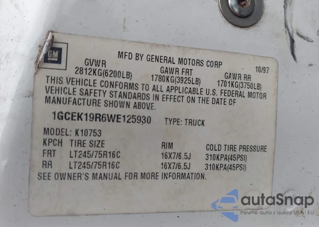 2GCEK19R3W1206563: 44097498