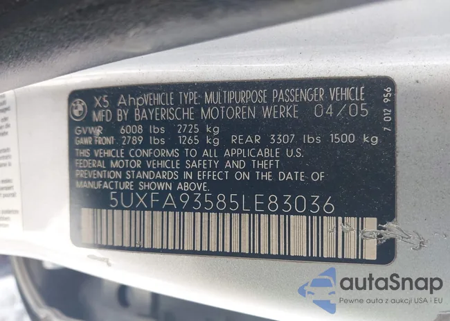 5UXFA93585LE83036: 44098766