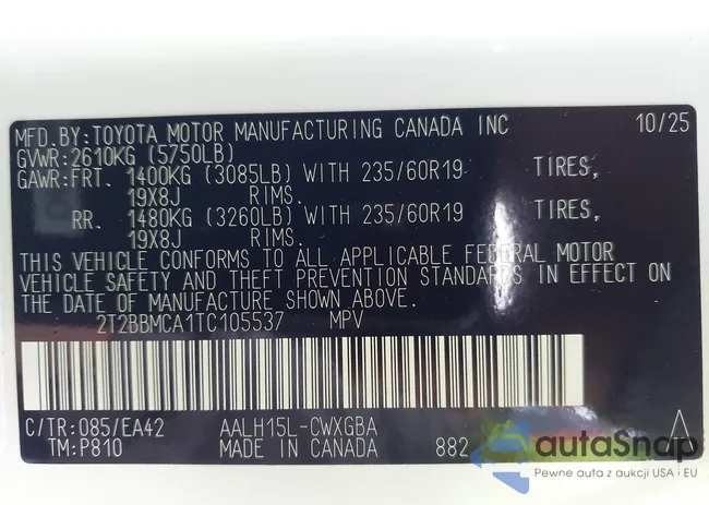 2T2BBMCA1TC105537: 44098920