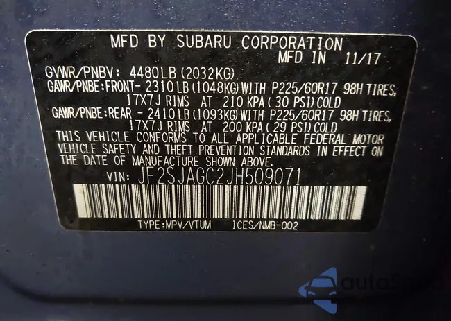 JF2SJAGC2JH509071: 44098334