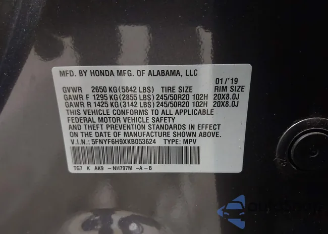 5FNYF6H9XKB053624: 44099650