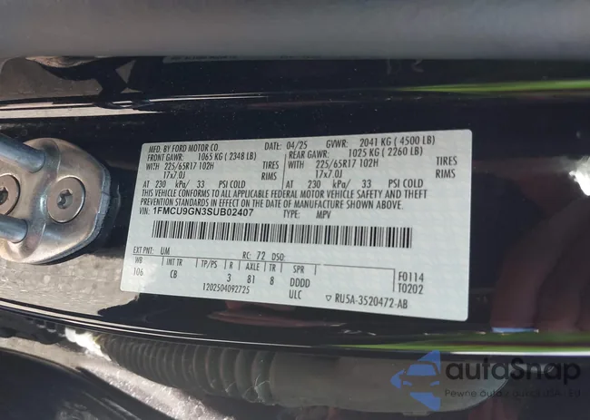 1FMCU9GN3SUB02407: 44099977