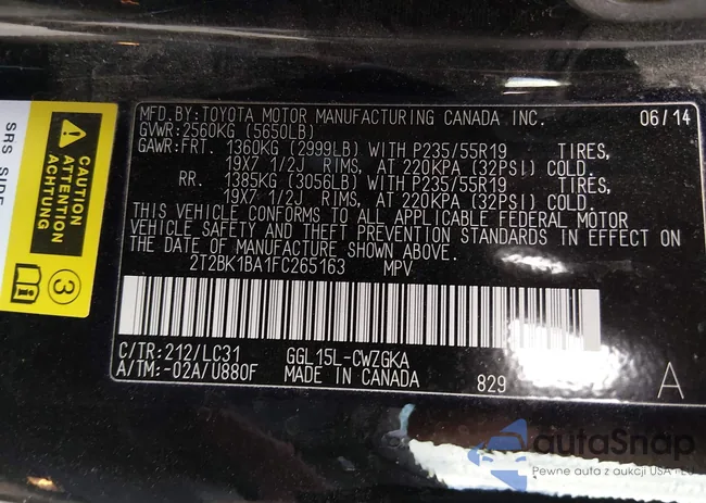 2T2BK1BA1FC265163: 44100029