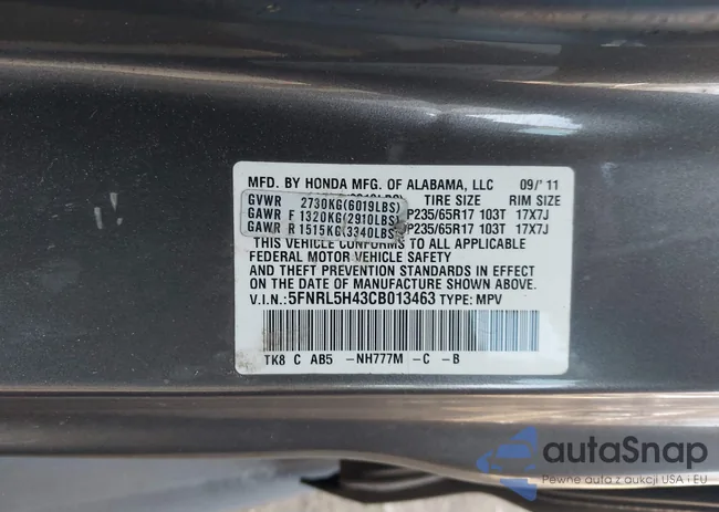 5FNRL5H43CB013463: 44100066