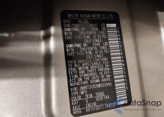 JN8BT3CB2NW333999: 44100574