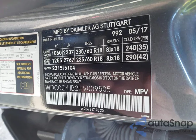 WDC0G4JB2HV009505: 44100699