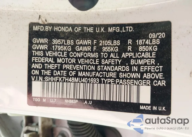 SHHFK7H48MU401693: 44100807