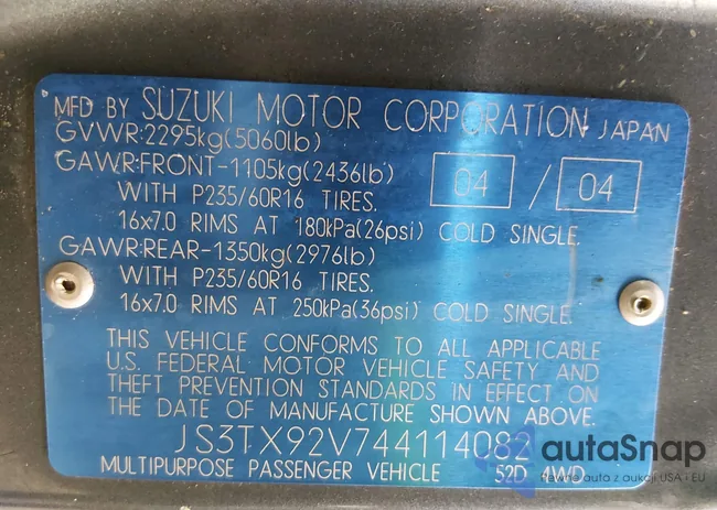 JS3TX92V744114082: 44101005