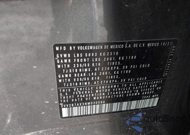 3VV2B7AX3NM030560: 44100443