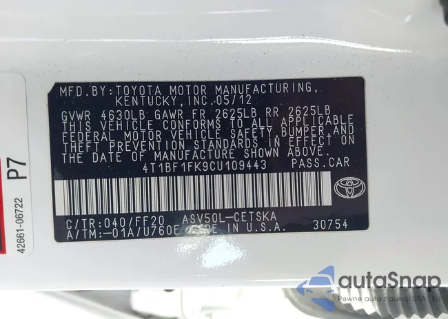 4T1BF1FK9CU109443: 44101619