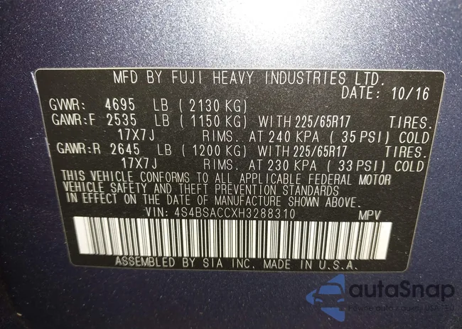 4S4BSACCXH3288310: 44101636