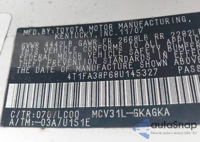 4T1FA38P68U145327: 44101653