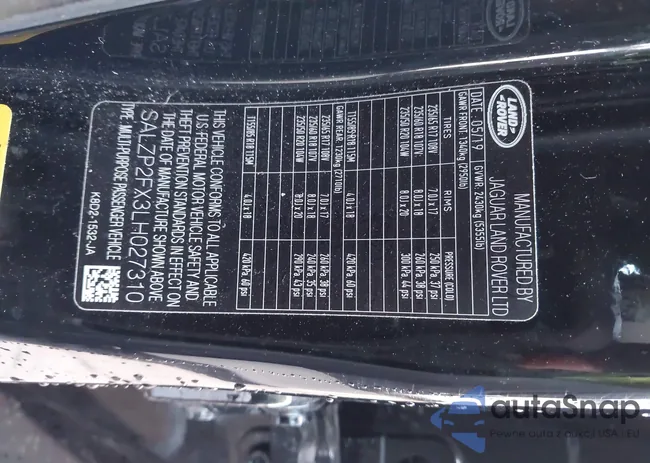 SALZP2FX3LH027310: 44101700