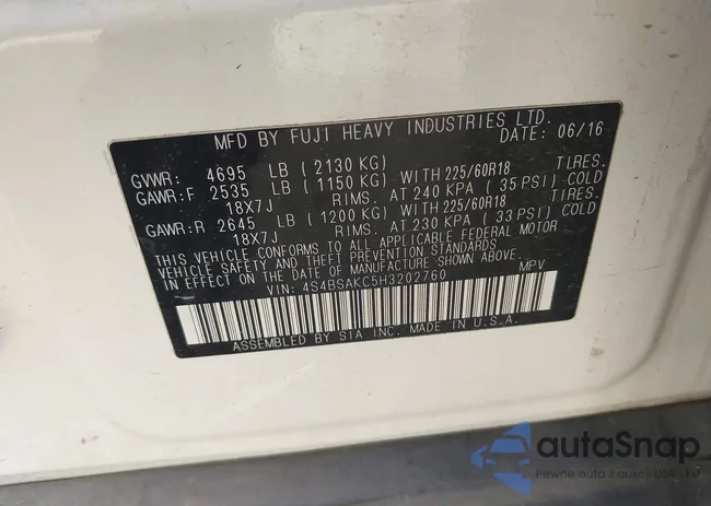 4S4BSAKC5H3202760: 44101715