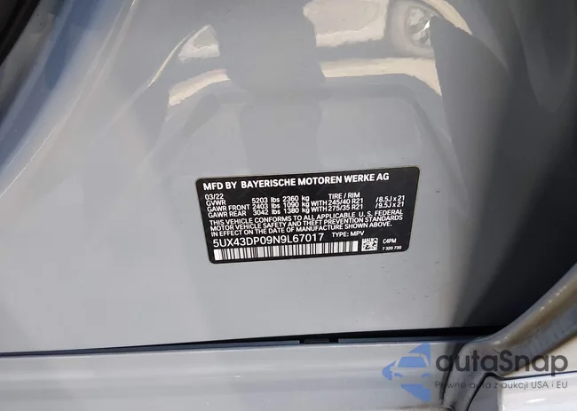 5UX43DP09N9L67017: 44101740