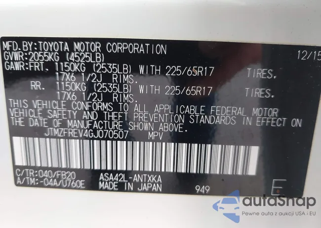 JTMZFREV4GJ070507: 44101745