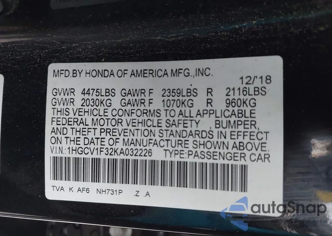 1HGCV1F32KA032226: 44101779