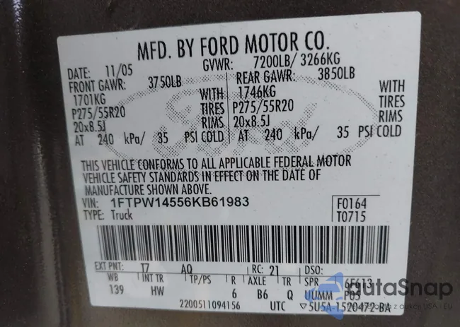 1FTPW14556KB61983: 44102140