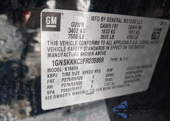 1GNSKKKC2FR205868: 44101301