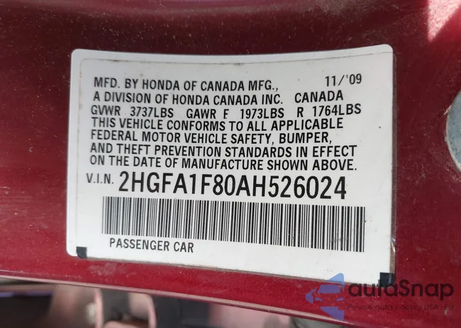 2HGFA1F80AH526024: 44101337