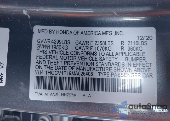 1HGCV1F19MA026408: 44101360