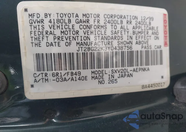 JT2BG22K3Y0438756: 44102664