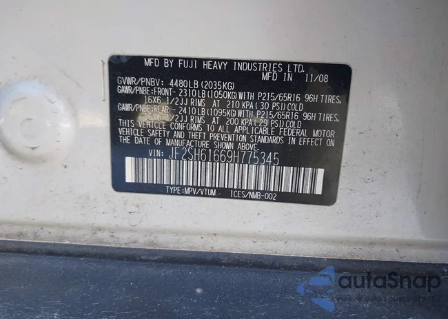 JF2SH61669H775345: 44102787