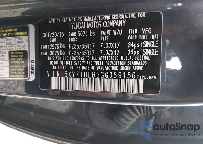 5XYZTDLB5GG359156: 44102926