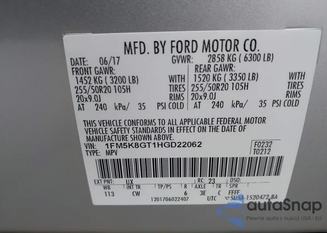 1FM5K8GT1HGD22062: 44103049