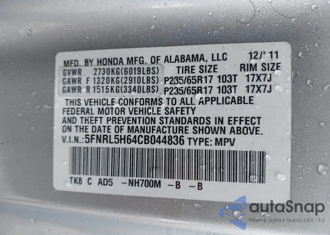 5FNRL5H64CB044836: 44103135