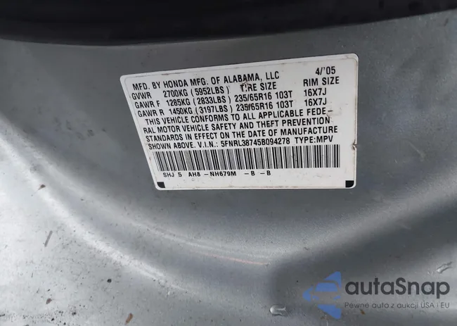 5FNRL38745B094278: 44103791