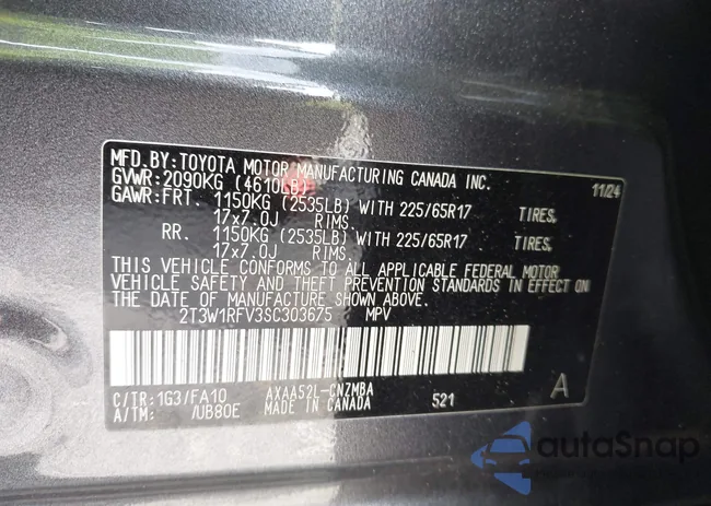 2T3W1RFV3SC303675: 44103227