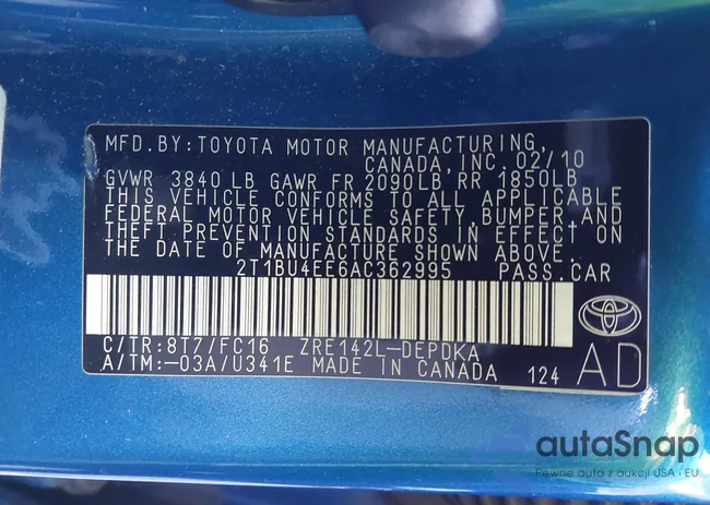 2T1BU4EE6AC362995: 44103323