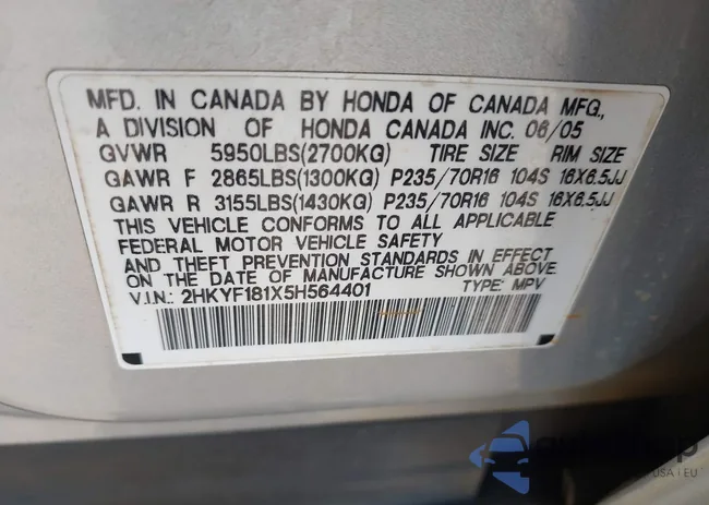 2HKYF181X5H564401: 44104593