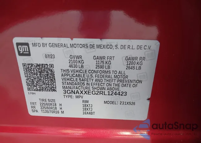 3GNAXXEG2RL124423: 44104613