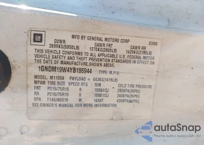 1GNDM19W4YB186944: 44104629