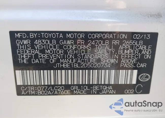 JTHBE1BL2D5020734: 44104753