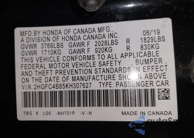 2HGFC4B85KH307627: 44104781