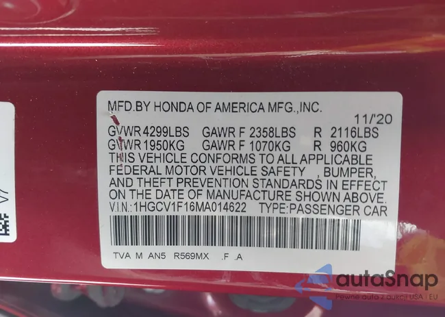 1HGCV1F16MA014622: 44104788