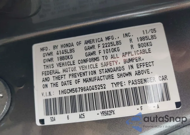 1HGCM56796A045252: 44104845