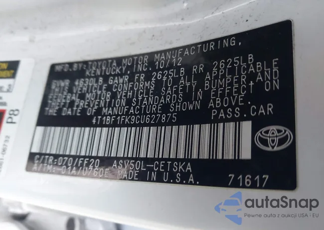 4T1BF1FK9CU627875: 44105000