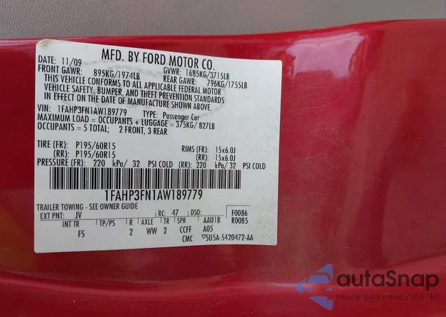 1FAHP3FN1AW189779: 44104400