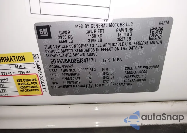 5GAKVBKD3EJ347170: 44104487