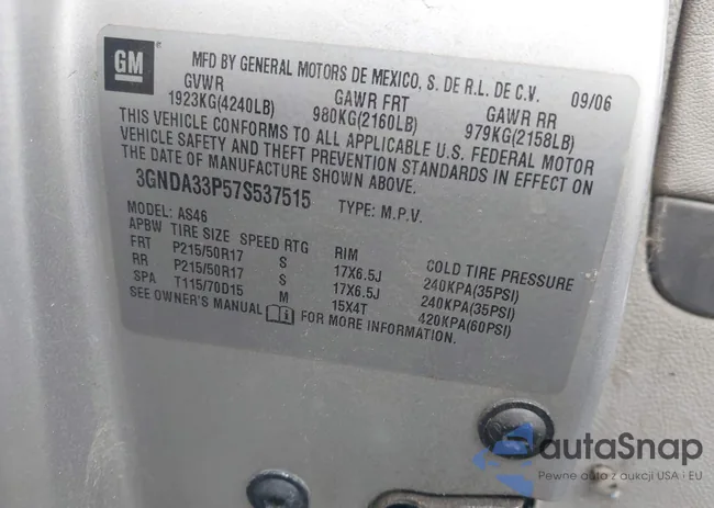 3GNDA33P57S537515: 44105546