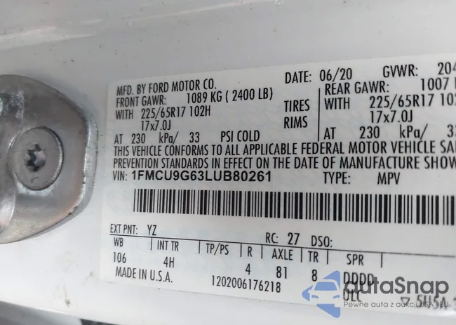 1FMCU9G63LUB80261: 44105555