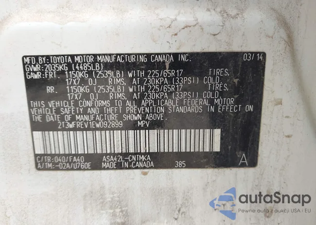 2T3WFREV1EW092899: 44105631