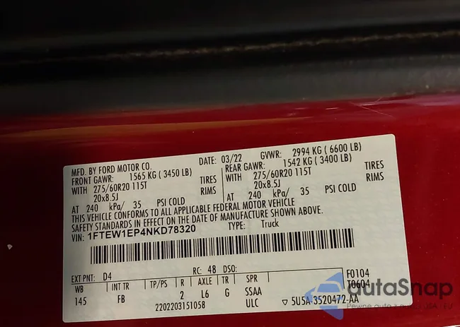 1FTEW1EP4NKD78320: 44105708