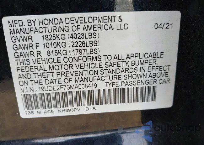 19UDE2F73MA008419: 44105923