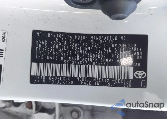 5YFS4RCE7LP016442: 44105992