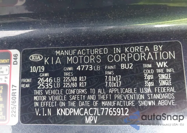 KNDPMCAC7L7765912: 44105200